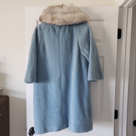 1960s Vintage Baby Blue Lilli Ann Car Swing Coat Fur Collar - Picture 5 of 12